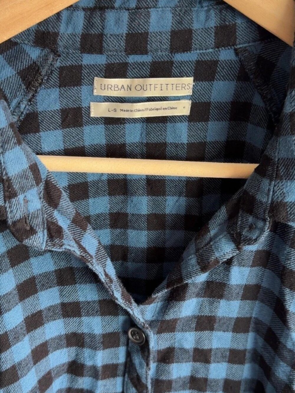 Urban Outfitters Blue Black Buffalo Plaid Flannel Shirt Large Button Up Women’s - Picture 3 of 8